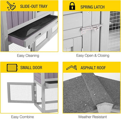 Aivituvin Rabbit Hutch Indoor Bunny Cage Outdoor House with Deeper Leakproof Plastic Tray (Grey02-Two Sets)