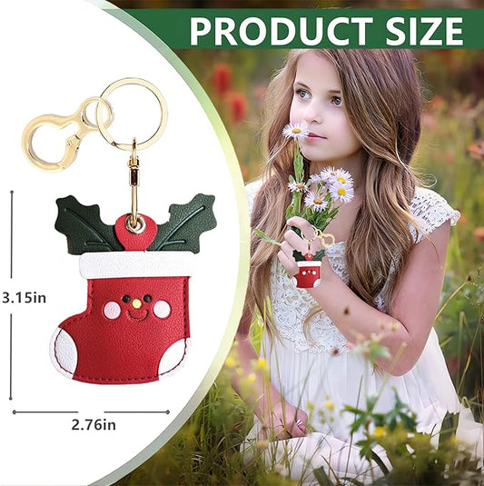 Leather Keychain Holder Case Compatible with AirTag,Cute Protective Cover with Keyring,Anti-Scratch Finder GPS Tracker Case for Wallet Keys,bag,pets,Backpack(Socks)