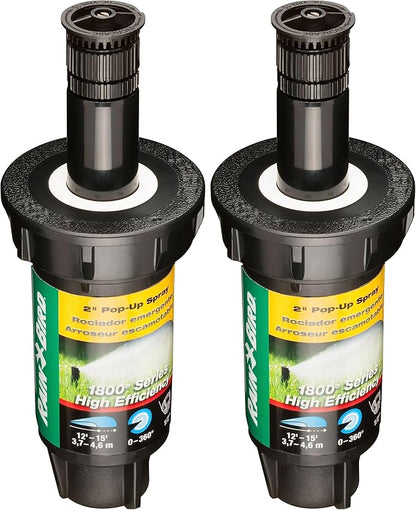 Rain Bird 1802HEVN15 High Efficiency Professional Pop-Up Sprinkler, Adjustable 0° - 360° Pattern, 8' - 15' Spray Distance, 2" Pop-up Height (Pack of 2)