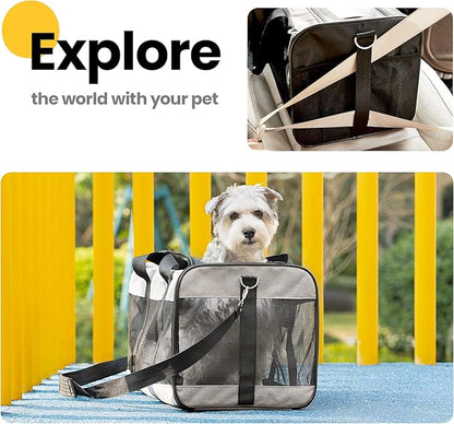 Conlun Cat Carrier Airline Approved, Soft-Sided Dog Carrier with Inner Safety Leash, Pet Transport Carrier for Small-Medium Cats Puppies up to 15 Lbs, Collapsible Travel Kitten Carrier Bag -Purple M
