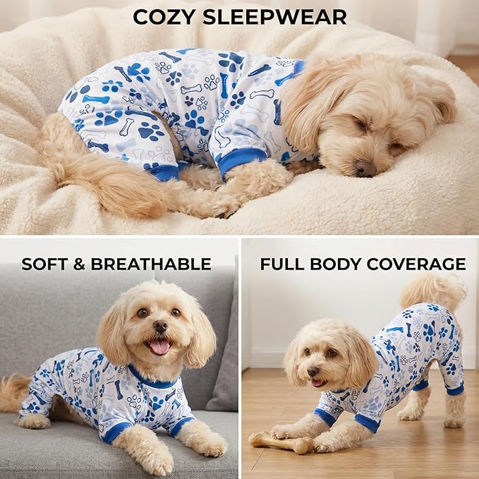 Vet-Approved Calming Dog Pajamas Onesie | High-End Hypoallergenic Polyester | Ultra-Premium & Cute for Puppy, Small Dogs Holiday Clothes & Recovery Suit | All-Season XS