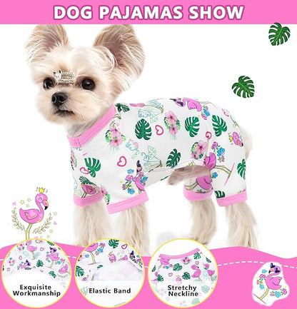 Summer Dog Pajamas Cute Dog Clothes for Chiahuahua Girl Puppy Pajamas Strenchy Doggie Onesie Pet Clothes with Four Legs Doggy Outfit Cat Onesie(Pink, Small)