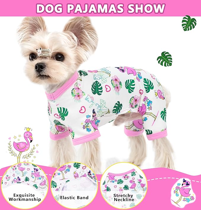 Dog Pajamas Summer Dog Clothes for Small Medium Dogs Boy Girl Doggy Pjs Cute Doggie Onesie Breathable Puppy Clothes Soft Stretchy Cat Pet Outfit (Pink, X-Small)