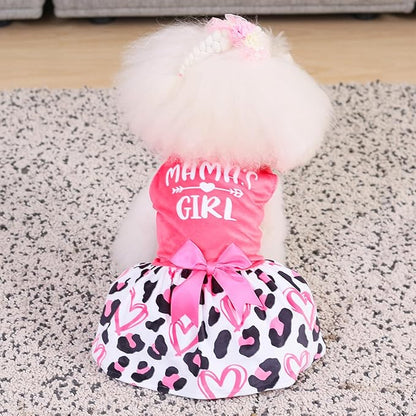 CuteBone Dog Dresses Velvet Mama's Girl Small Dogs Clothes Onesie Pet Apparel Girl Puppy Skirt with Bow Hair Rope CVA40M-D