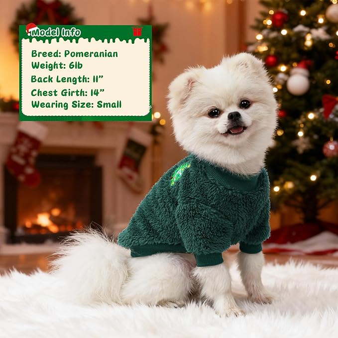 Dog Christmas Sweater for Small Dogs 1-3lbs Warm Fleece Cat Puppy Christmas Sweaters Dog Holiday Clothes for Dogs Like Chihuahua Yorkie Xmas Outfit 2 Pack (Xmas Red, Green, XXS)