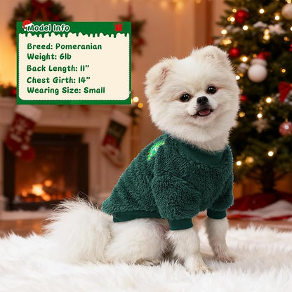 2 Pieces Dog Sweater for Small Dogs Winter Warm Puppy Sweater Fleece Cute Dog Clothes for Dogs Like Chihuahua Yorkie Thick Pet Clothing (Xmas Red, Green, X-Small)