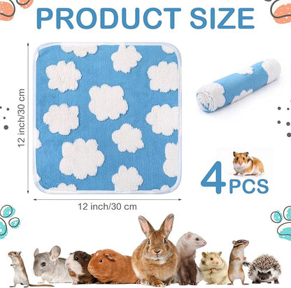 Reginary 4 Pcs Waterproof Guinea Pig Blankets Washable Small Animal Fleece Bedding Guinea Pig Cage Liners Reusable Training Pads Pet Pee Pad Sleep Mat for Hamster (White Clouds,12 x 12 Inch)