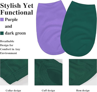 2-Pack Premium Polyester Dog Shirts - Solid Colors, Fabric, Fits Small, Medium, Large Dogs, Perfect for Everyday Wear, Holidays, and Special Occasions.Green Purple XS