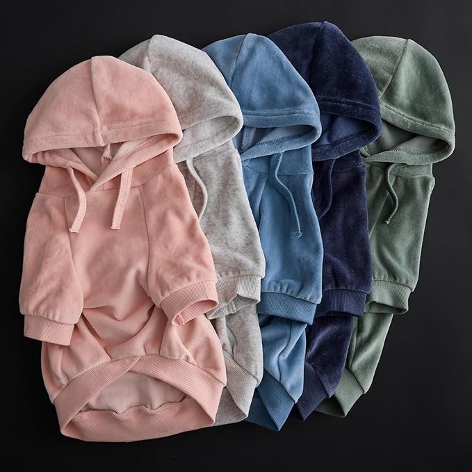 Pet Passion Cooper II Organic Cotton Velour Dog Hoodie Pet Coat for Small, Medium and Large Dogs, Faded Denim, Small (10-25 lbs)