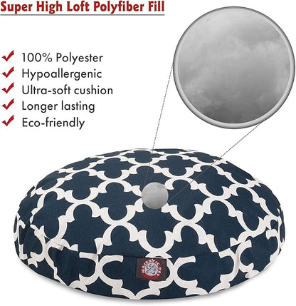 Navy Trellis Medium Round Indoor Outdoor Pet Dog Bed With Removable Washable Cover By Majestic Pet Products