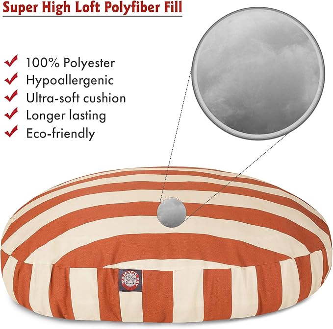 Burnt Orange Vertical Stripe Medium Round Indoor Outdoor Pet Dog Bed With Removable Washable Cover By Majestic Pet Products