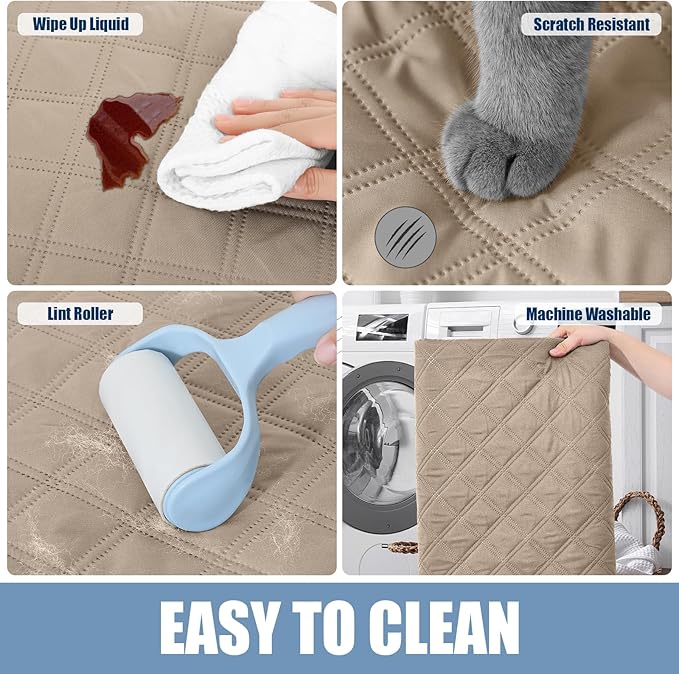 Smiry Waterproof Couch Covers for Dogs Washable, Reversible Pet Couch Covers for 3 Cushion Sofa Pet Friendly, Soft Sofa Furniture Protector for Dogs Cat Kids, Checkered (30"x95", Taupe/Beige)
