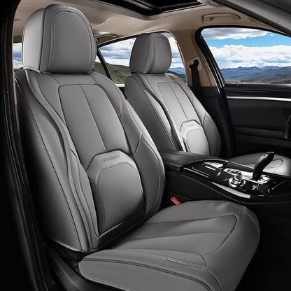 Coverado Seat Covers, Car Seat Covers Front Seats, Premium Nappa Leather Seat Covers for Cars, Waterproof Car Seat Protector with Lumbar Support, Front Seat Covers Universal Fit for Most Cars (Gray)