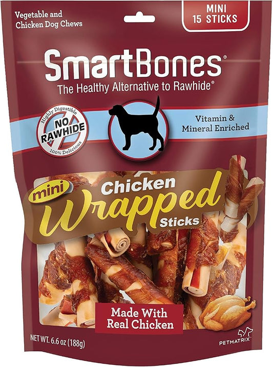 SmartBones Mini Chicken-Wrapped Sticks For Dogs, Rawhide-Free, 15 Count