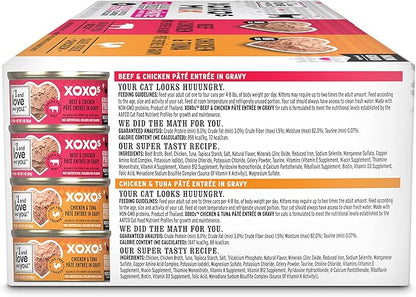 I AND LOVE AND YOU XOXOs Wet Cat Food - Chicken + Beef Pâté Variety Pack - Grain Free, Filler Free, 3oz Pack of 12 Cans