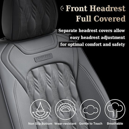Coverado Car Seat Cover Full Set, Waterproof Front and Back Seat Covers for Cars, 5-Pack Leather Seat Covers, Car Seat Protectors, Driver Seat Cushions Fit for Most Vehicles Gray