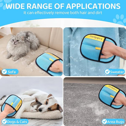Pet Hair Removal Glove for Dogs & Cats - Upgraded Reusable Electrostatic Pet Hair Glove, Gentle Grooming Mitt, Pet Hair Remover Tool for Laundry, Couch, Carpet & Car Seat,2 Pack (Blue)