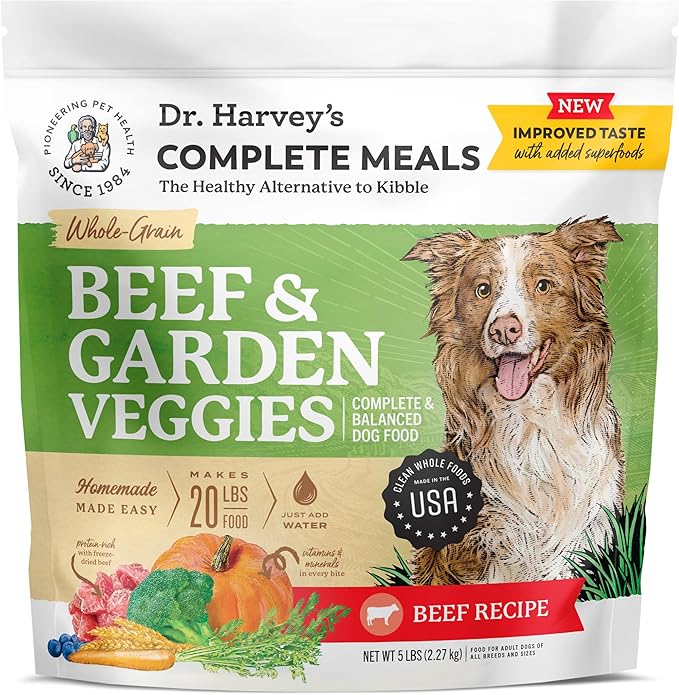 Dr. Harvey's Beef & Garden Veggies Dog Food, Whole-Grain Dehydrated Dog Food with Freeze-Dried Beef (5 Pounds)