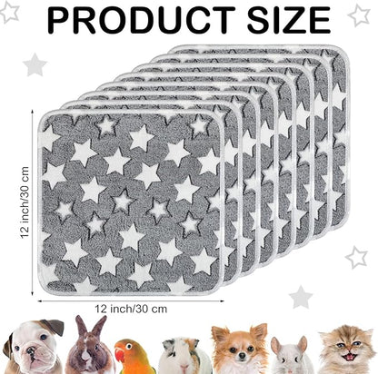 Tudomro 8 Pcs Guinea Pig Blankets Washable Small Pet Fleece Bedding Cage Liners Double Sided Pet Reusable Sleep Mat Pad Cover for Ferret Chinchilla Furniture Protection(Grey Star,12 x 12 Inch)