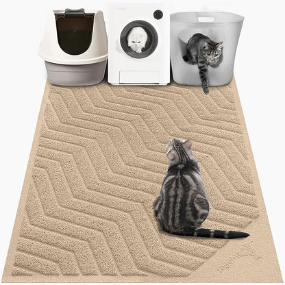 WePet Cat Litter Box Mat(No. 02-2), Kitty Premium PVC Pad, Durable Trapping Rug, Phthalate Free, Urine-Resistant, Scatter Control, XXL 47 x 36, Beige