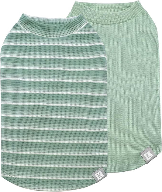 KYEESE 2Pack Waffle Dog Shirts, Lightweight Sleeveless Dog T Shirts for Small Dogs Boy Girl, Breathable Pet Vest Comfortable Tank Top Soft Dogs Clothes for Daily Wear, Green+Striped, M