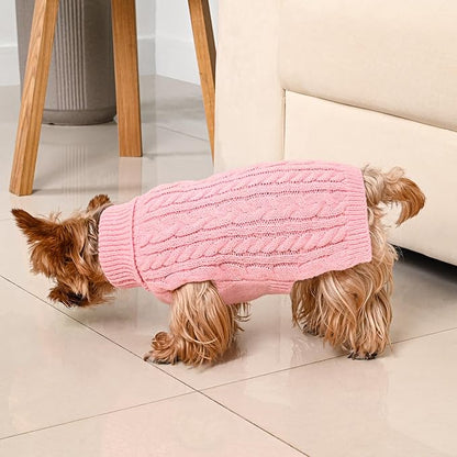 2 Pack Dog Sweaters for Small Dogs Winter Turtleneck Pullover Cable Knit Fleece Stretch Puppy Doggie Chihuahua Toy Poodle Yorkie Pomeranian Boy Girl Pet Clothes (XS, Pink & Purple)