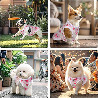 Pistha Pink Dog Shirts Cute Summer Dog Clothes Soft Pet T-Shirt Printed Puppy Shirt for Small Medium Dogs Cats Girl(Strawberry1,S)