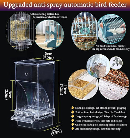 Kenond No Mess Bird Feeders Water Dispenser Set，Automatic Feeders for Cage | Automatic Parrot Feeder Cage Accessories, Clear Seed Container Food Drinker for Cage, for Cockatiel Lovebirds Budgies Canary