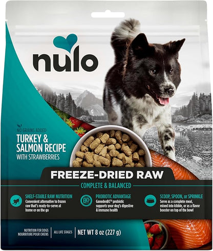 Nulo Freeze-Dried Raw Turkey & Salmon Recipe with Strawberries Complete and Balanced Dry Dog Food Kibble, 8 Ounce Bag