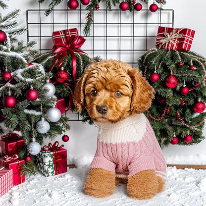 Topbuti Dog Sweater Turtleneck Knitwear Doggie Pullover Sweater Doggy Winter Coat Warm Pet Clothes Puppy Holiday Clothing Buttons Knitted Outfits for Small Cats Dogs Cold Weather (Large)