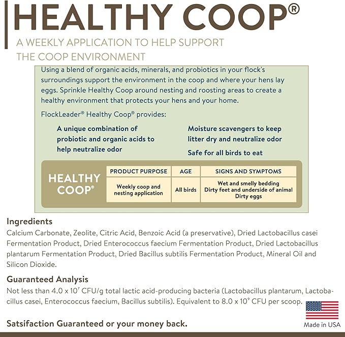 FlockLeader Healthy Coop,Litter Additive for Chicken Coop with Probiotic & Acidifier,Reduces Odor,Wetness & Bacteria,12lbs,(Pack of 3)