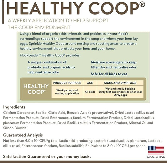 FlockLeader Healthy Coop, Litter Additive for Chicken Coop with Probiotic & Acidifier, Reduces Odor, Wetness & Bacteria, 12lbs