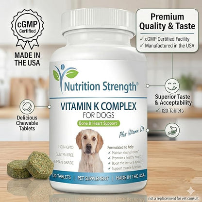 Vitamin K for Dogs - K1 & K2 (MK4 + MK7) + Vitamin D3 for Bone Health, Heart Support & Calcium Absorption - Advanced Formula for Strong Joints, Muscle & Immune Support - 120 Tablets