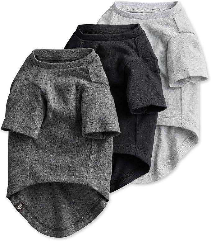 Pet Passion Toby II - The Perfect Tee, 3 Pack Short Sleeve Pet T-Shirt 100% Organic Cotton Tees Clothes for Small, Medium, Large Dogs, Gray Ombre, X-Small (5-12 lbs)