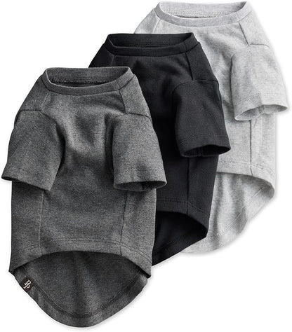 Pet Passion Toby II - The Perfect Tee, 3 Pack Short Sleeve Pet T-Shirt 100% Organic Cotton Tees Clothes for Small, Medium, Large Dogs, Gray Ombre, X-Small (5-12 lbs)