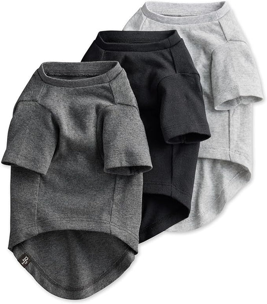 Pet Passion Toby II - The Perfect Tee, 3 Pack Short Sleeve Pet T-Shirt 100% Organic Cotton Tees Clothes for Small, Medium, Large Dogs, Gray Ombre, X-Small (5-12 lbs)