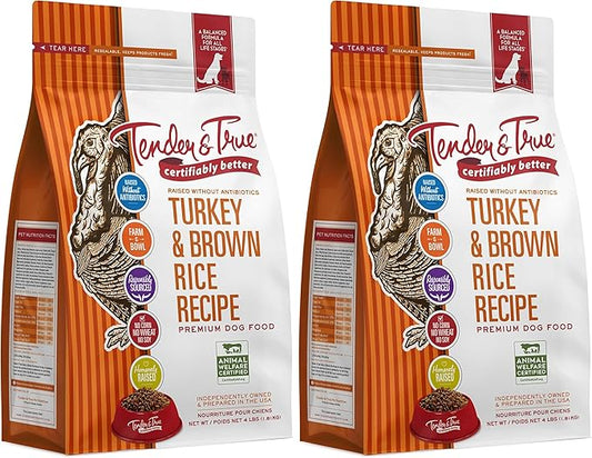 Tender & True Antibiotic-Free Turkey & Brown Rice Recipe Dog Food, 4 lb (Pack of 2)