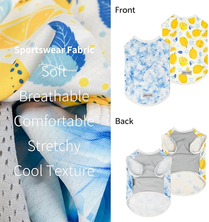 Fitwarm 2 Pack Ice Lemon UPF 50+ UV Sun Protection Dog Shirt, Lightweight Dog Cooling Vest, Quick Dry Summer Clothes for Small Dogs Boy Girl, Pet Outfit, Blue, Yellow, White, XL
