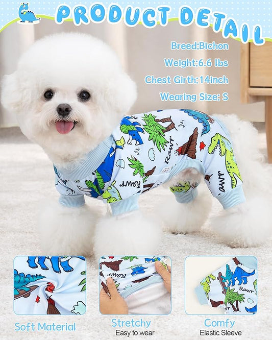XPUDAC Dog Pajamas Dinosaur Dog Clothes for Small Medium Dogs Boy Girl Stretchy Cozy Pet Onesie with Feet Doggie Jammies Cat Apparel, M