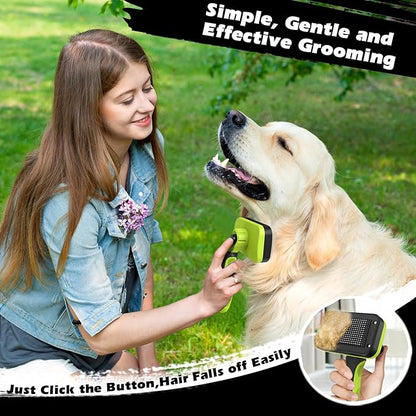 3PCS Self Cleaning Slicker Brush & Pet Grooming Rake & Flea Comb for Dogs,Cats and Horses | Double-Sided Dematting Comb & Skin Friendly Deshedding Grooming Tool (Green)