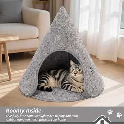 BEQHAUSE Cat Beds for Indoor Cats, Cat Cave Bed with Non-Slip Bottom, Anti-Scratch Cat House Cat Tent for Kittens and Small Dogs, Foldable Kitten Hideaway Machine Washable,22.8 * 22.8 * 20.8in, Grey