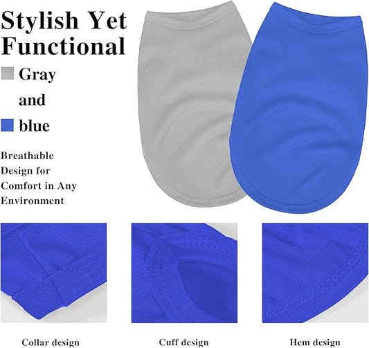 2 Pack Solid Color Dog Shirts – Lightweight, Breathable Pet T-Shirts, Durable Stretchy Clothes for Small to Large Dogs, Ideal for Everyday Wear & Holidays.Grey Blue X-Large