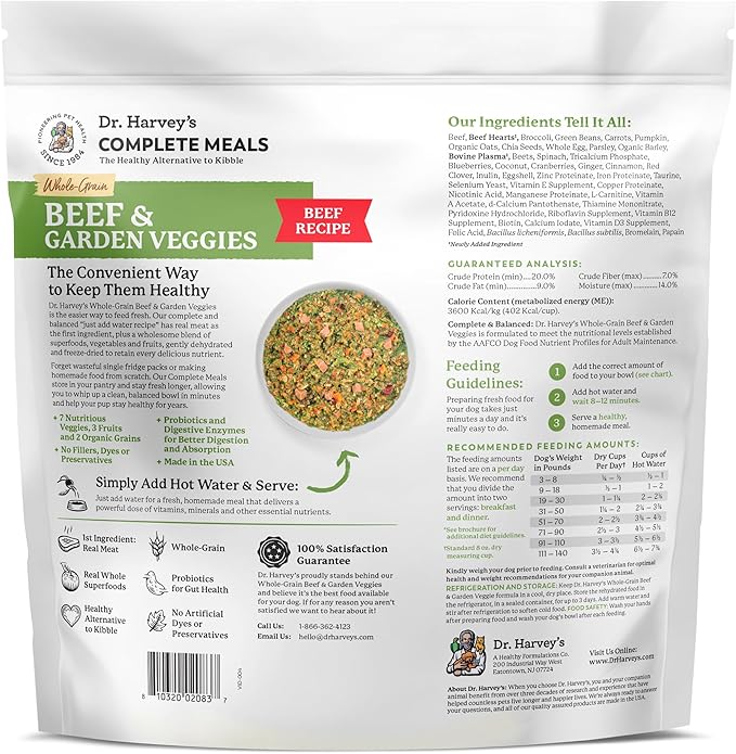 Dr. Harvey's Beef & Garden Veggies Dog Food, Whole-Grain Dehydrated Dog Food with Freeze-Dried Beef (5 Pounds)