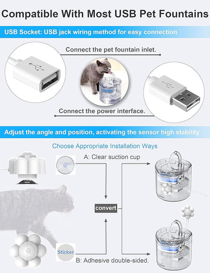 HAPUP Cat Fountain Sensor Motion Sensor Cat Water Fountain Automatic Start Stop Pet Water Fountain Sensor External USB DC 5V 1A Detector Save Energy Accessory Universal Intelligent