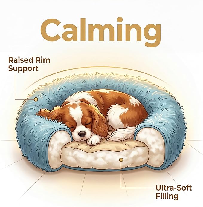 Tiny Dog Bed 15 Inch for Extra Small Dogs,Washable Puppy Bed,Soft Faux Fur Calming Donut Bed for Chihuahua Yorkie Maltese Pomeranian,Blue