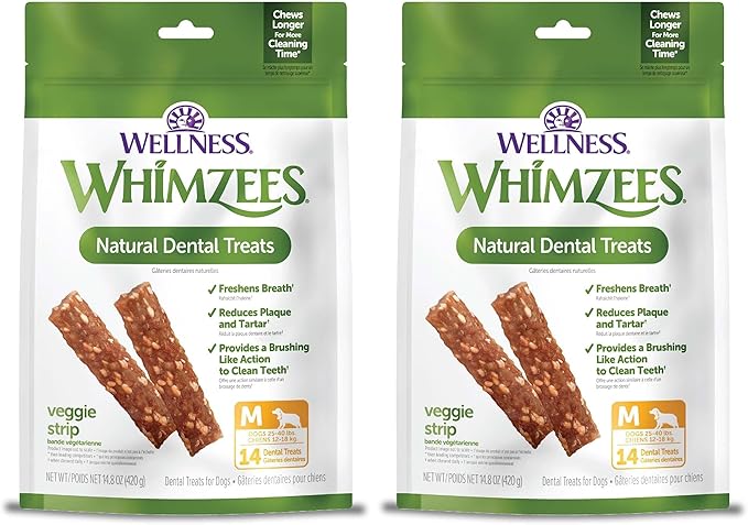 Whimzees Wellness Veggie Sausage Dog Dental Treats,Medium Size Stick,14 Count (Pack of 2)