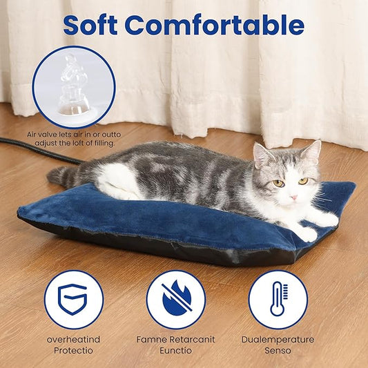 MARUNDA Outdoor Heated Cats Bed - 100% Waterproof Outdoor Heated Pet Bed with Double Built-in AutoThermostat - Heated Pet Bed for Outside Animals (16" x 12" (M), Blue)