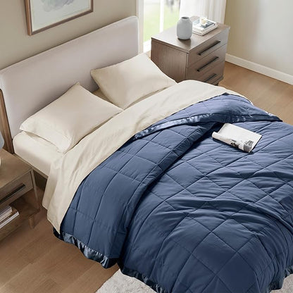 Madison Park Windom Down Alternative Blanket, Premium 3M Scotchgard Moisture Wicking Treatment, Lightweight and Soft Bed Cover For All Season, Satin Trim, Navy Twin