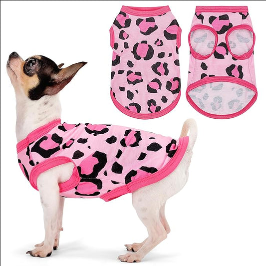 Adorable Pink Leopard Dog Shirt: Lightweight Polyester Cartoon Puppy Vest, Small Medium & Large Dog T-Shirt, Summer Pet Clothes, Cute Dog Apparel, Breathable Dog Tank Top M