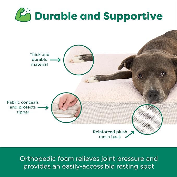 Furhaven Orthopedic Dog Bed – Classic Cushion with Plush Tufted Top, Supportive Foam Mattress, Removable Washable Cover, Joint Relief - Wheat, Large